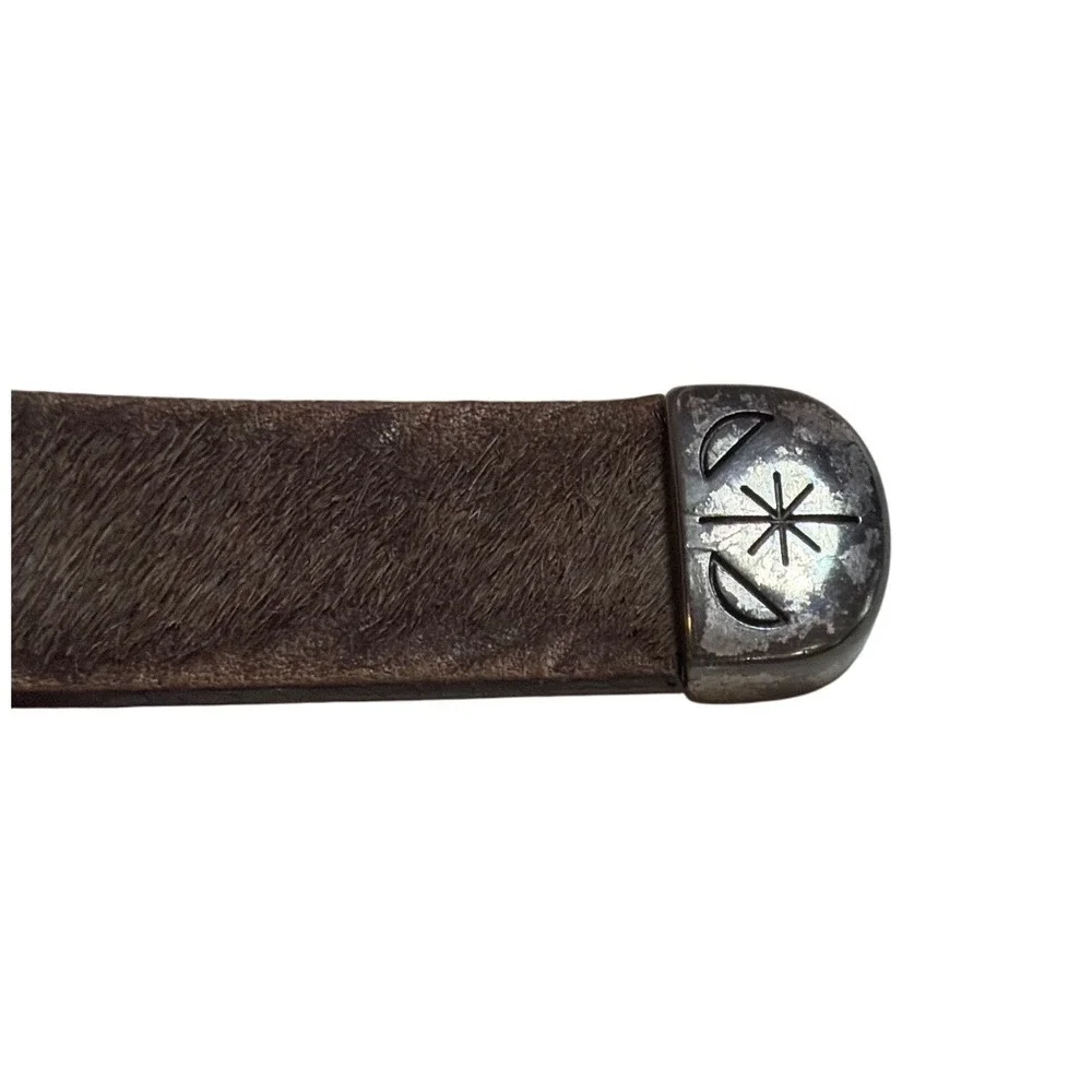 Streets Ahead Brown‎ Pony Hair Western Belt Silver Engraved Buckle Made Italy M